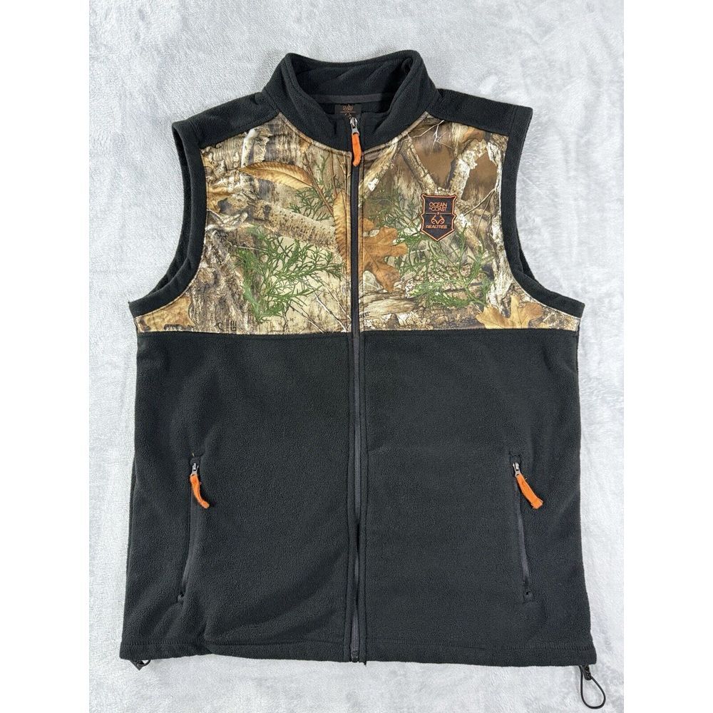 Realtree Ocean Coast Vest Mens XL Black Brown Fleece‎ Camo Panel